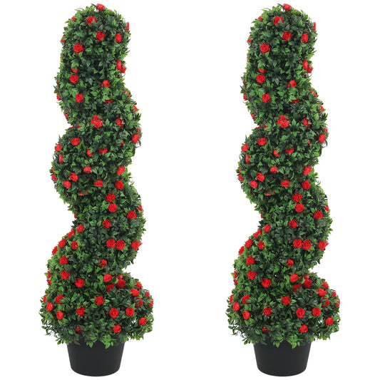 Decorative Artificial Plants Set of 2, UV Resistant Fake Plants in Pot for Indoor Outdoor Decor, 90cm, Red