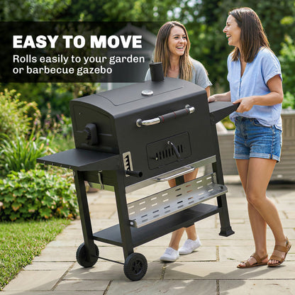 Charcoal BBQ Grill Smoker with Electric Rotisserie Kit, Portable Barbecue Grill with Warming Rack, Black