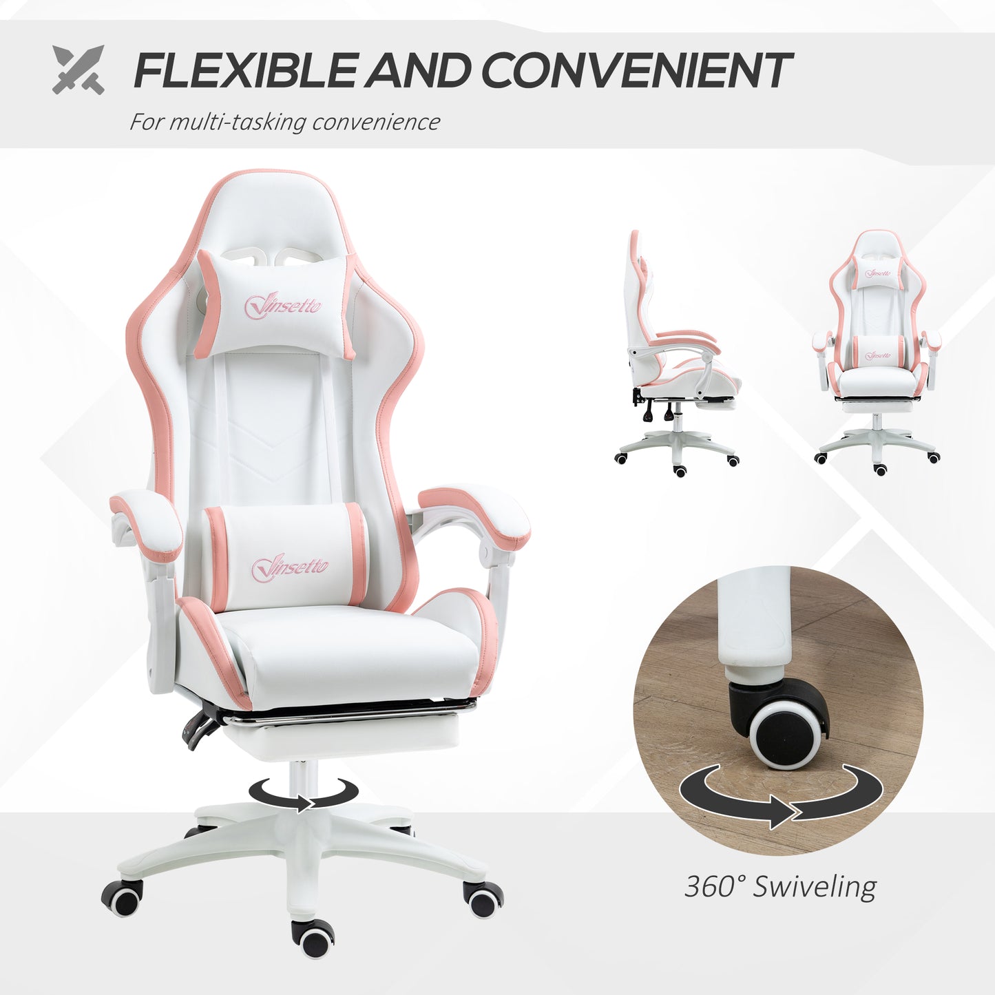 Gaming Chair, Computer Gamer Chair with Reclining High Back, Headrest, Lumbar Support, Footrest, Swivel Wheels, PU Leather