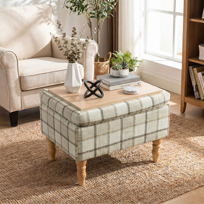 Linen Fabric Upholstered Footstool, Rectangular Storage Stool with Removable Top, Padded Seat and Hidden Space, Brown