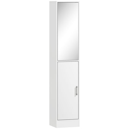 Tall Bathroom Cabinet with Mirror and Adjustable Shelf - White
