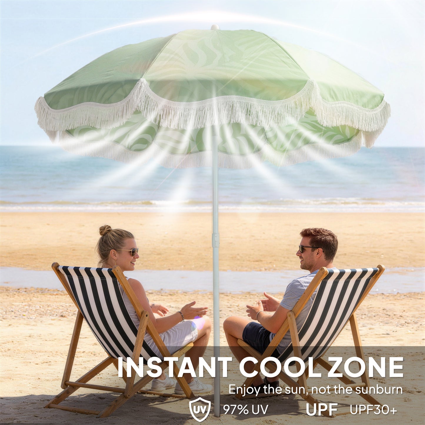 1.8 m Beach Umbrella Parasol with Sand Anchor, Portable Tilting Garden Parasol with Adjustable Height, Green