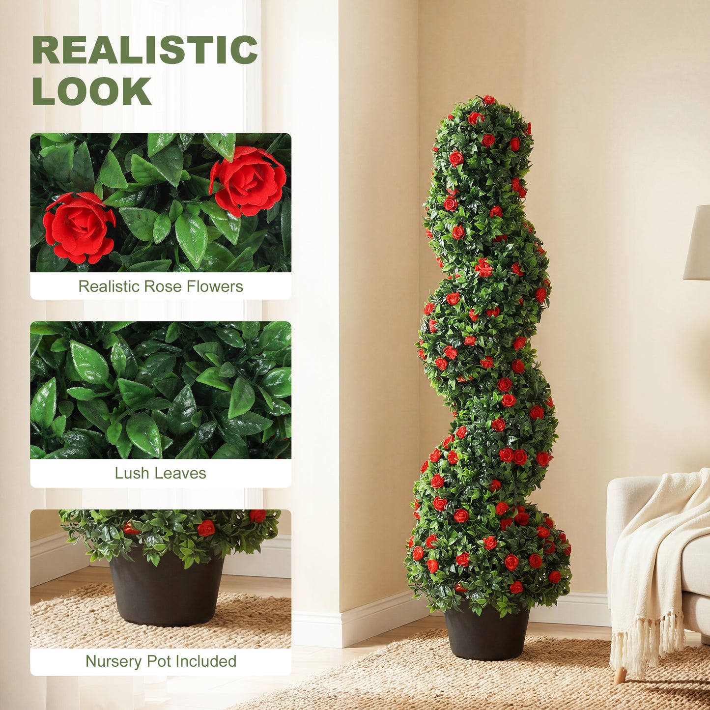 Decorative Artificial Plants Set of 2, UV Resistant Fake Plants in Pot for Indoor Outdoor Decor, 90cm, Red