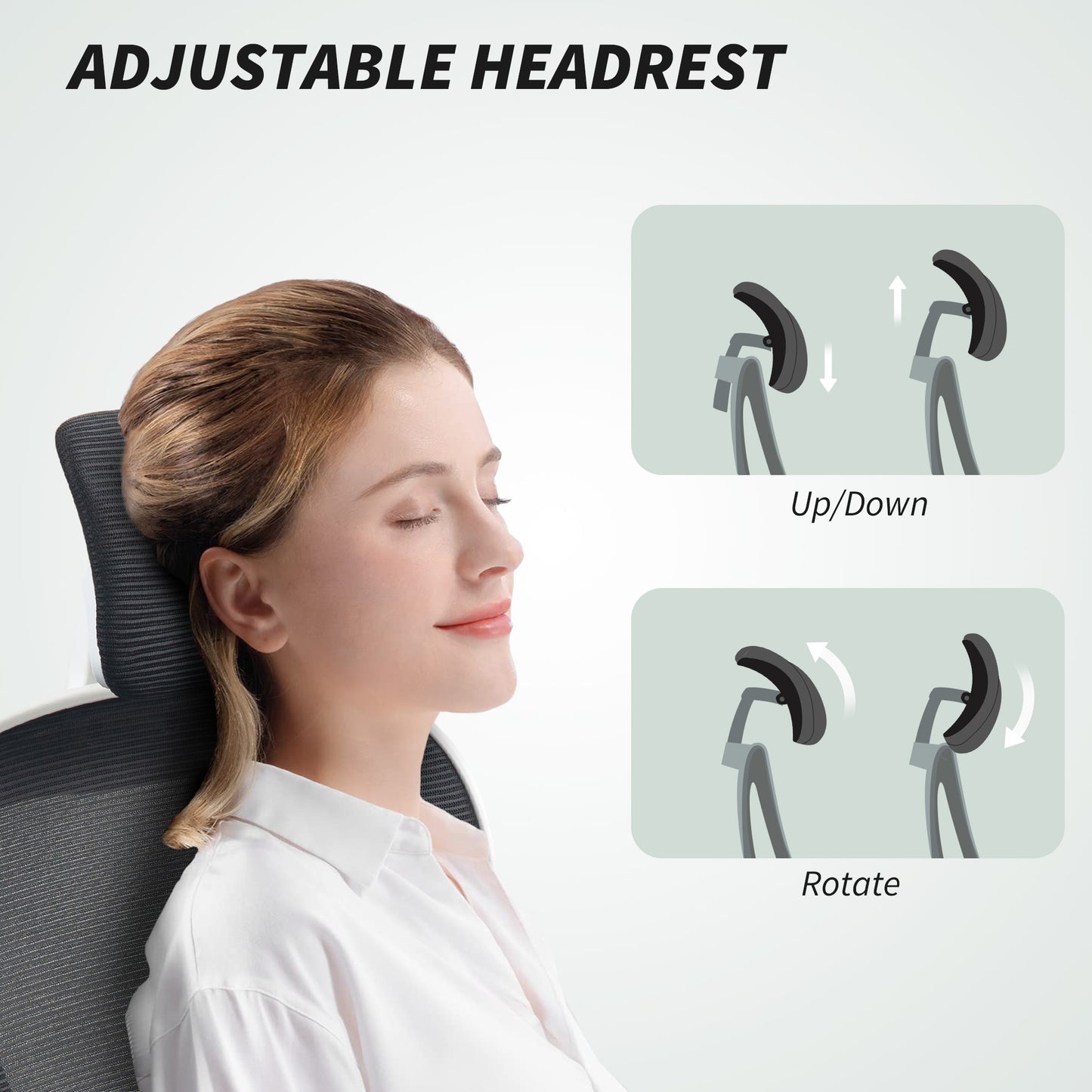 Executive Office Chair, Ergonomic Mesh High Back Desk Chair with Flip-up Armrest, Rotatable Headrest