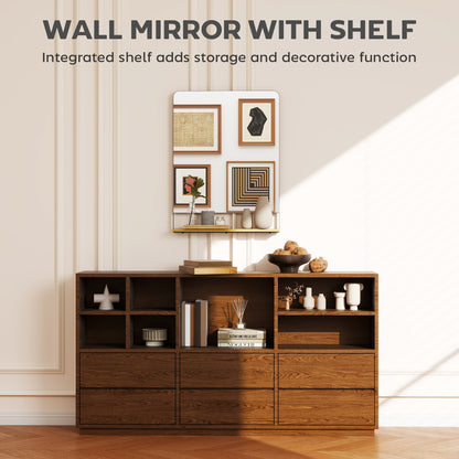 Wall Mirror with Wood Shelf - Black