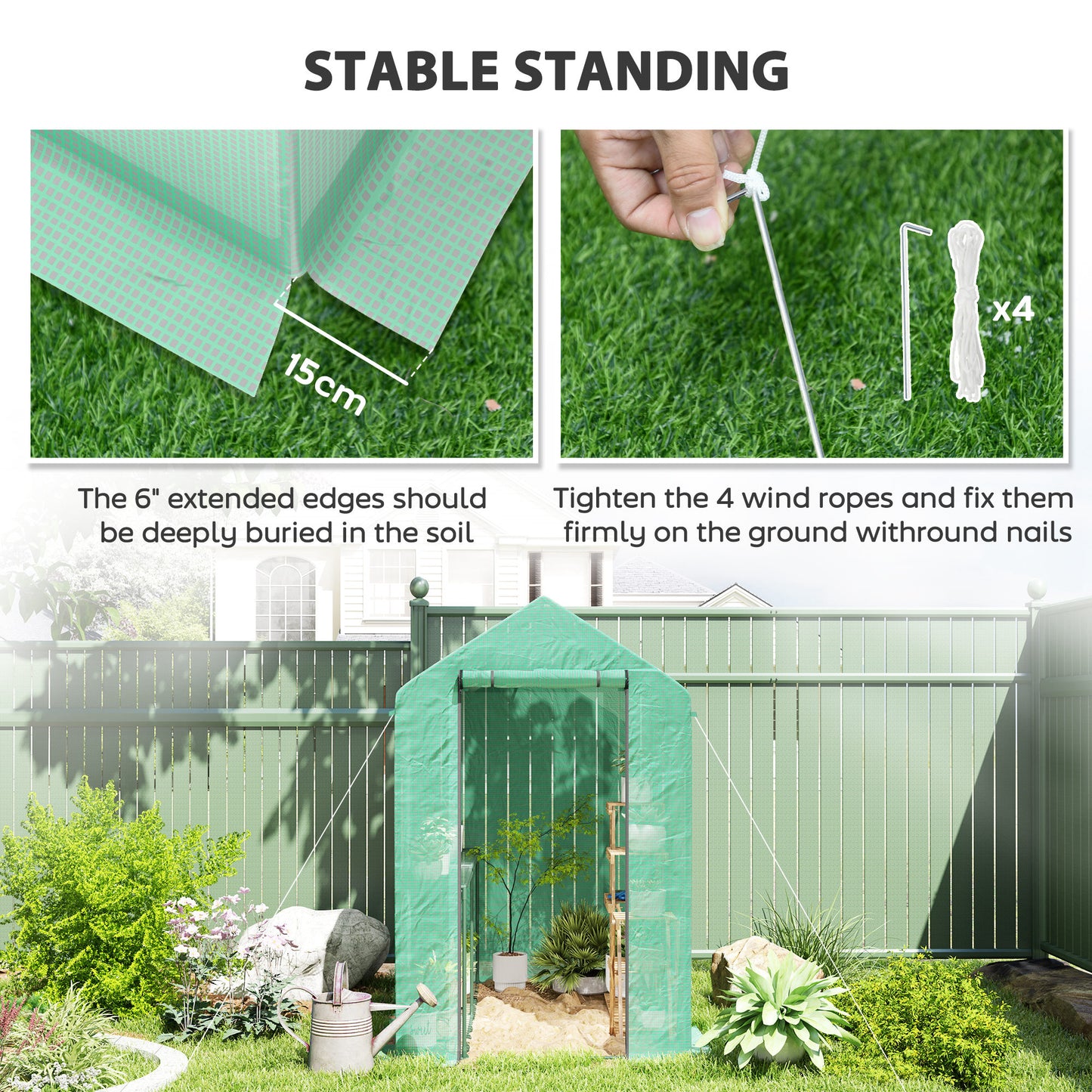 120 x 186cm Walk-In Greenhouse, with Shelves - Green