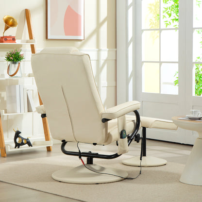 Swivel Recliner Chair and Footstool, Faux Leather Massage Recliner Armchair with Remote Control and Round Wrapped Base