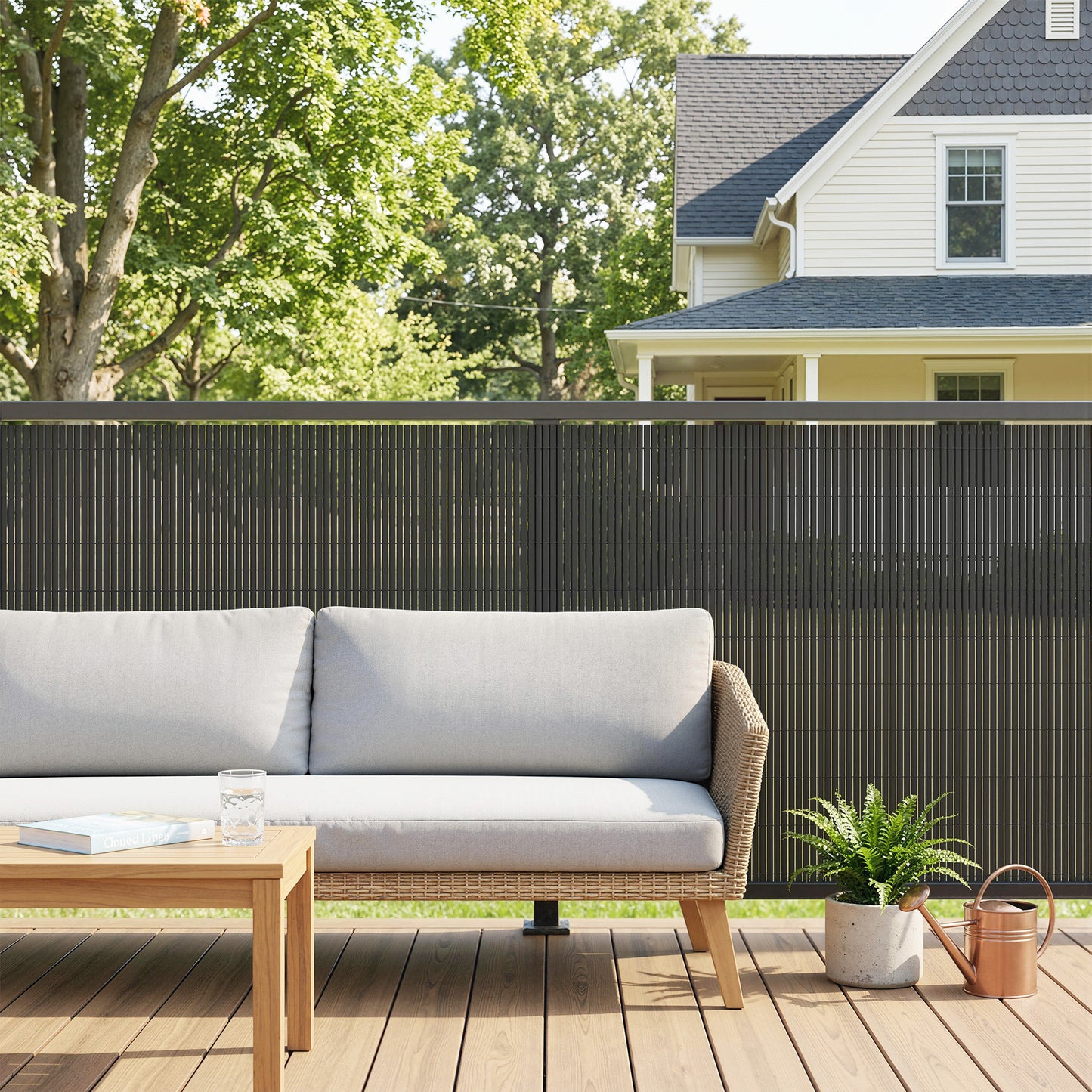 2Pcs Plastic Privacy Screening Fence, 1m x 5 m Waterproof Windbreak Fence, Dark Grey
