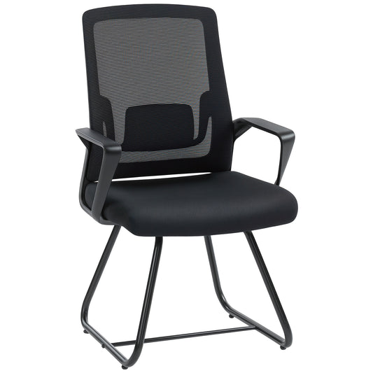 Desk Chair No Wheels, Office Chair with Mesh Back, Lumbar Support, Metal Base for Waiting Room, Conference Room, Black