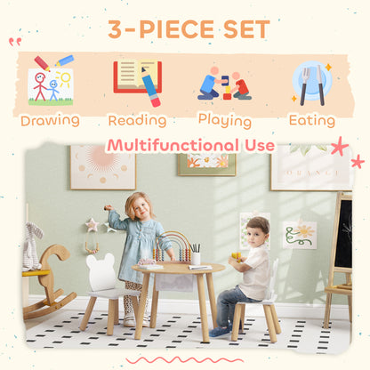 3-Piece Kids Activity Table Set with Centre Mesh Bag, Bear-Shaped Backrest, for Arts and Crafts, Reading, Dining