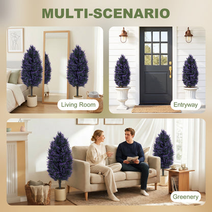 Set of 2 Artificial Lavender Flowers, Indoor Outdoor Fake Plants with Stakes, UV Resistant for Garden, 90 cm, Blue