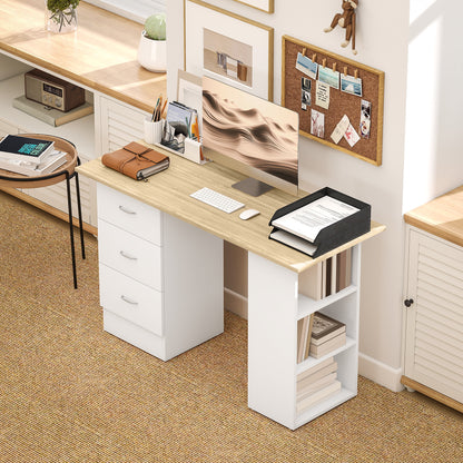 Computer Desk with Drawers, Home Office Desk, Writing Table, PC Workstation with 3 Storage Shelves for Working, Study