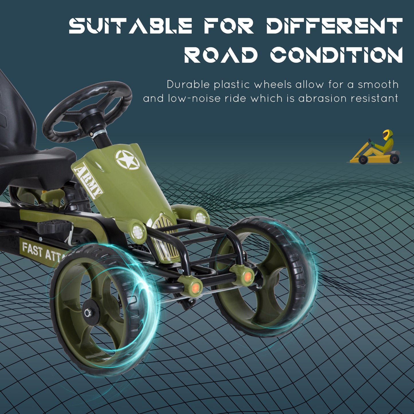Pedal Go Kart, Kids Ride On Racer with EVA Tyres, Manual Clutch, Braking, Adjustable Seat for Age 3-6 Years, Green