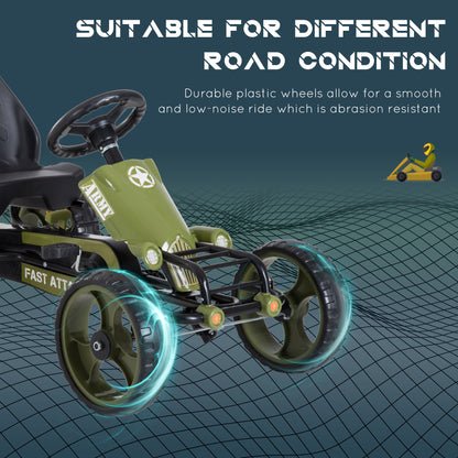 Pedal Go Kart, Kids Ride On Racer with EVA Tyres, Manual Clutch, Braking, Adjustable Seat for Age 3-6 Years, Green