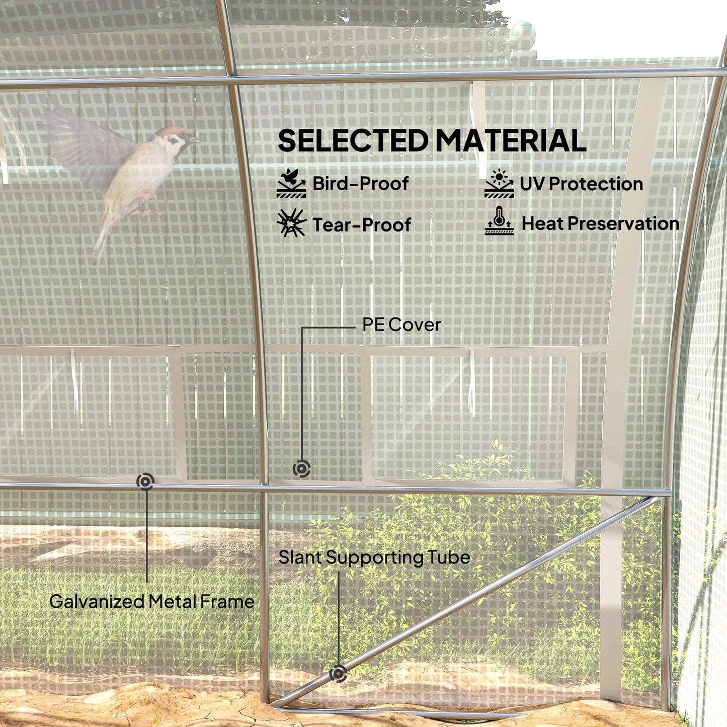 4 x 3 x 2 m Polytunnel Greenhouse with Roll-up Side Walls, Walk-in Grow House Tent with Steel Frame, Reinforced Cover
