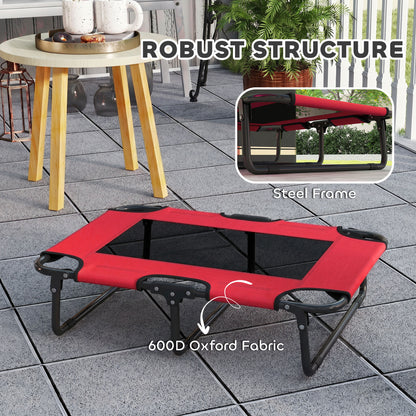 Portable Raised Dog Bed, Elevated Pet Cot with Breathable Mesh for Indoor Outdoor, for Small Medium Dogs, Red