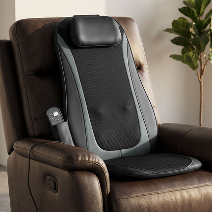 Back Massager with Heat, Deep Tissue Kneading Massage Chair with 3-Level Seat Vibration, Massage Chair Pad for Back Pain