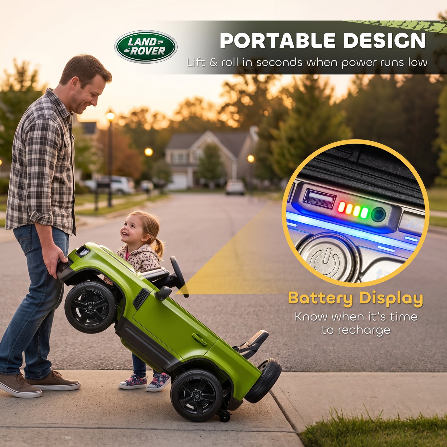 Land Rover Licensed 12V Kids Ride on Car with Remote, Suspension, Slow Start, 3 Speeds, Lights, Music, Horn, Green
