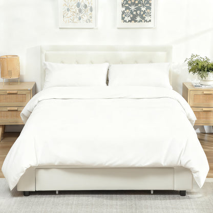 4ft6 Double Ottoman Bed Frame, with Front Drawer - Cream