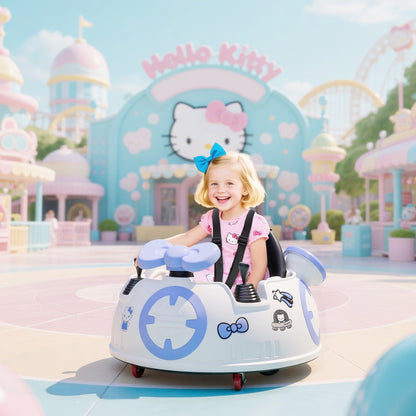 Hello Kitty Kids Ride on Bumper Car with Remote Control, Two Joysticks, Music, Lights, Safety Belt, White