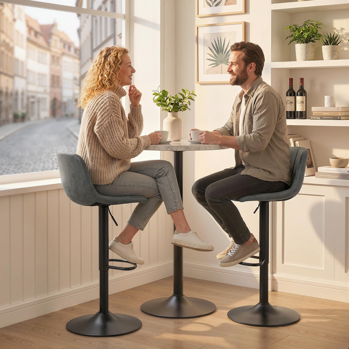 Bar Stools Set of 2, Modern Swivel Barstools with Footrest for Kitchen Island and Dining Room, Grey