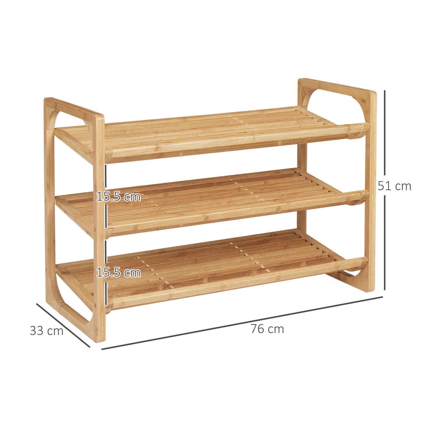 3-Tier Shoe Rack, Bamboo Shoe Storage Organizer with Slatted Shelves