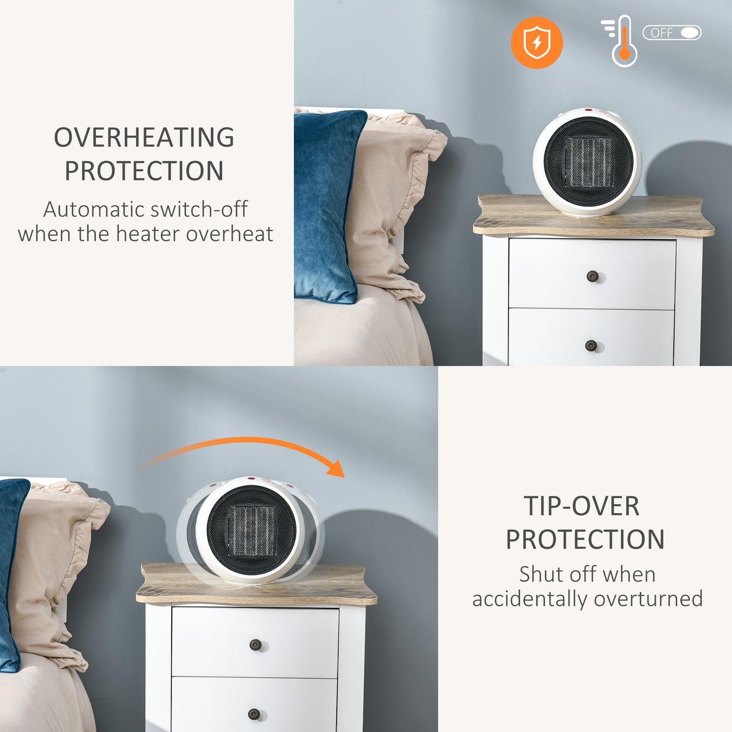 1500W Small Space Heater, Ceramic Electric Plug in Fan Heater with 3 Heat Setting, Adjustable Temperature, Tip-Over