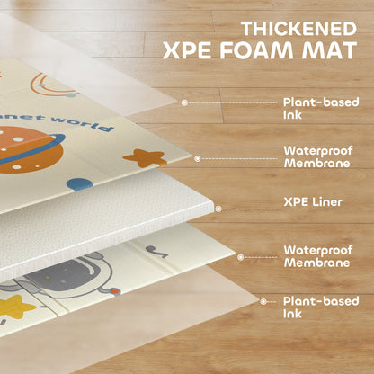 Space-Themed Baby Plat Mat Double Sided, Foldable, Water-Resistant for Outdoor/Indoor, 177 x 146 x 1.5cm