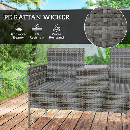 Two-Seat Rattan Chair, with Middle Table - Charcoal Grey
