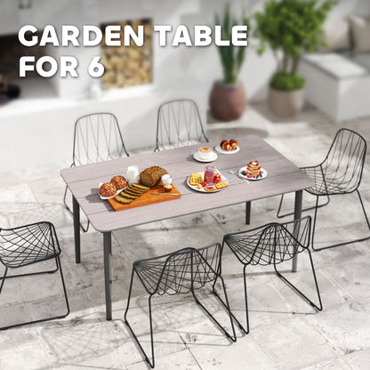 Garden Table, Outdoor Dining Table for 6 People, 160 x 90 x 74 cm, with Rust Resistant Metal Frame, WPC Top, for Balcony