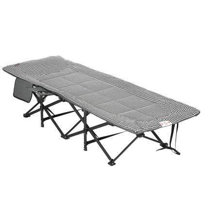 Foldable Camp Bed, Padded Patio Camping Bed with Carry Bag, Magazine Bag and Cup Holder for Outdoor, Garden, Black