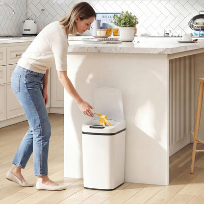 12L Sensor Bin, Automatic Touchless Motion Sensor Kitchen Bin with Fingerprint Resistant Stainless Steel, White
