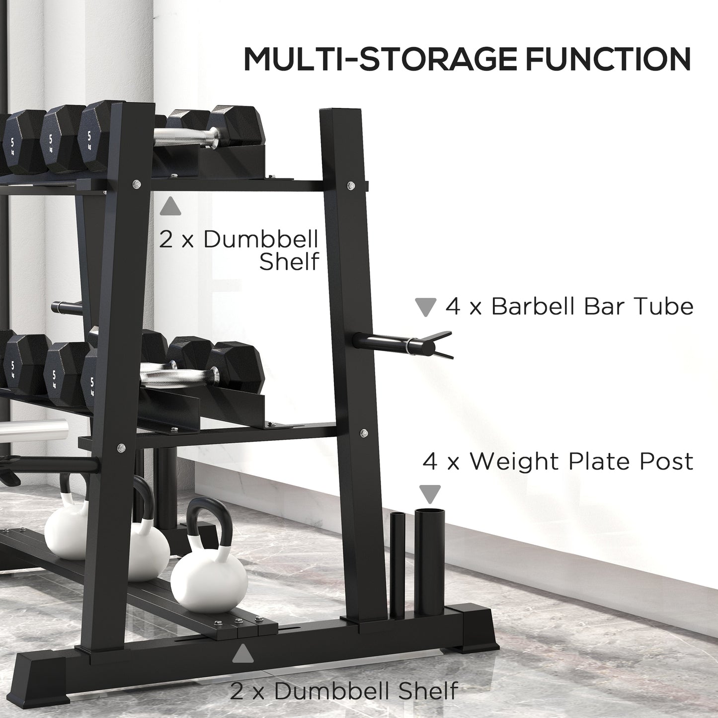 3-Tier Dumbbell Rack, Versatile Weight Rack with 4 Weight Rods for Dumbbells, Kettlebells and Plates (Rack Only)