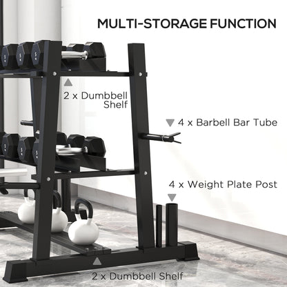 3-Tier Dumbbell Rack, Versatile Weight Rack with 4 Weight Rods for Dumbbells, Kettlebells and Plates (Rack Only)
