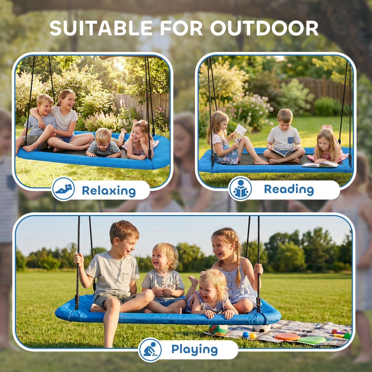 Nest Swing with Adjustable Ropes and Tree Straps, Basket Swing for Kids, 300KG Capacity for Indoor Outdoor, Blue