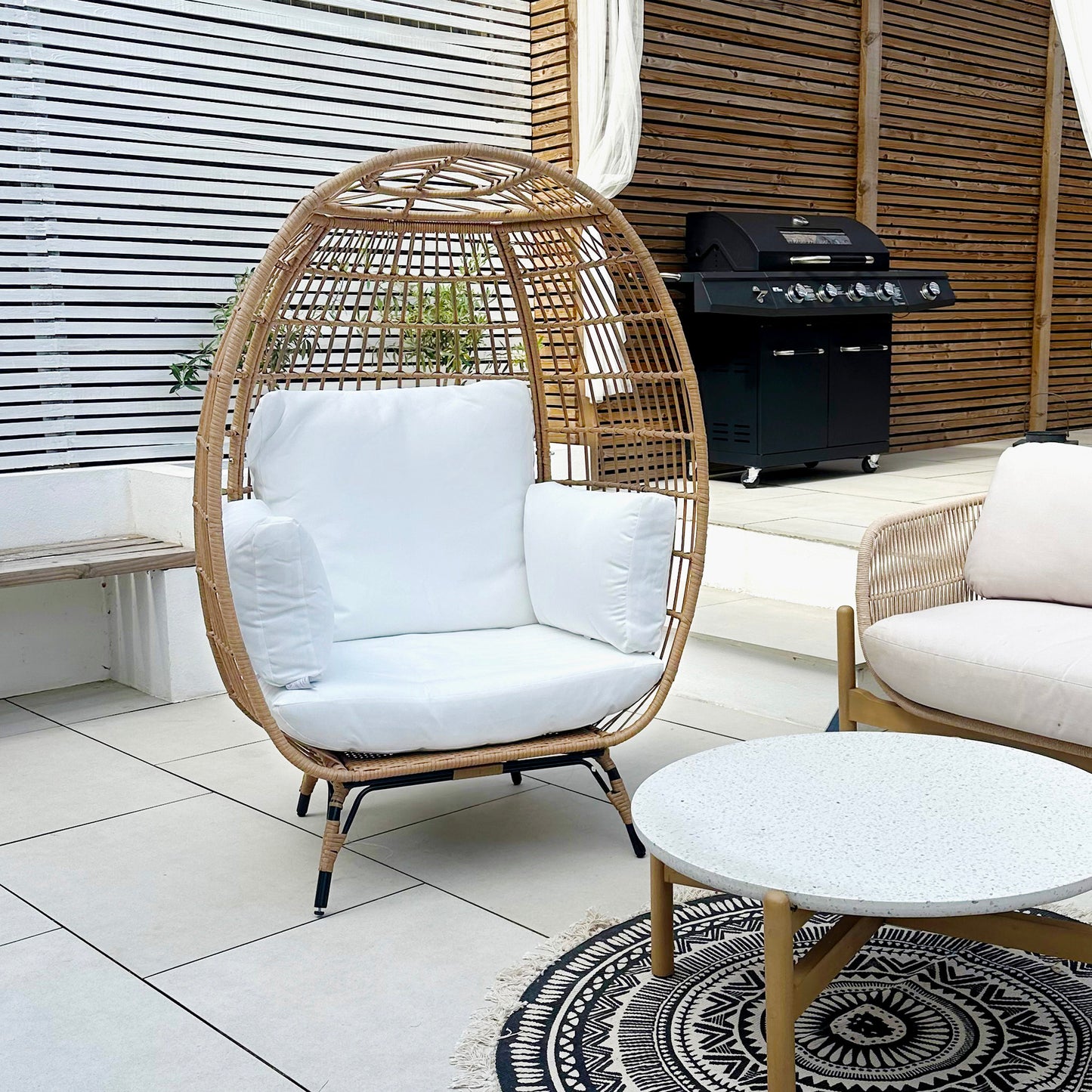 Rattan Egg Chair with Cushions and Pillows, Khaki