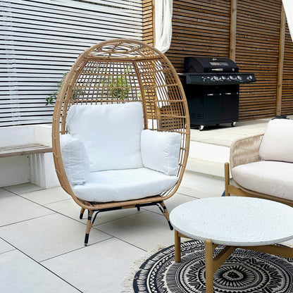 Rattan Egg Chair with Cushions and Pillows, Khaki