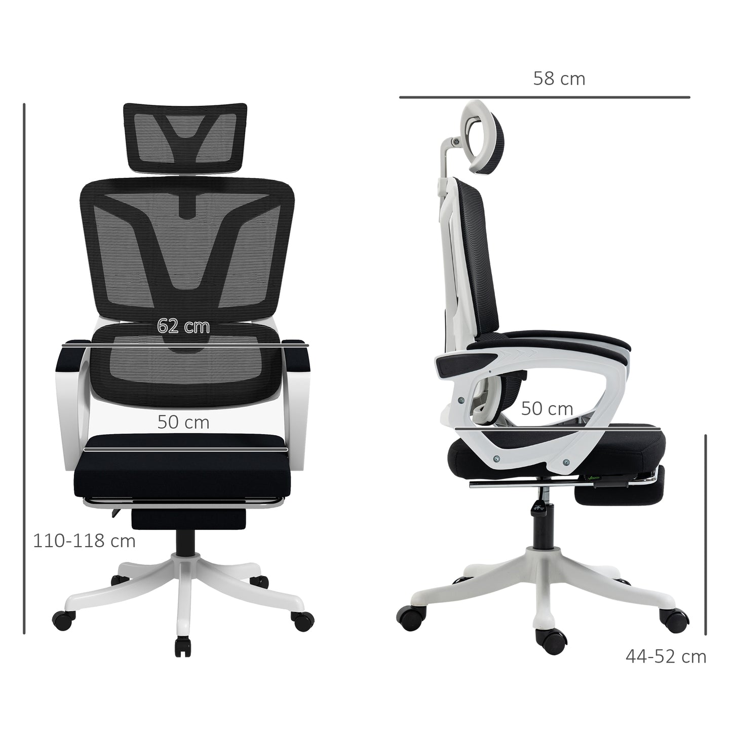 Ergonomic Office Chair, High Back Desk Chair, Reclining Mesh Computer Chair with Adjustable Headrest, Lumbar Support