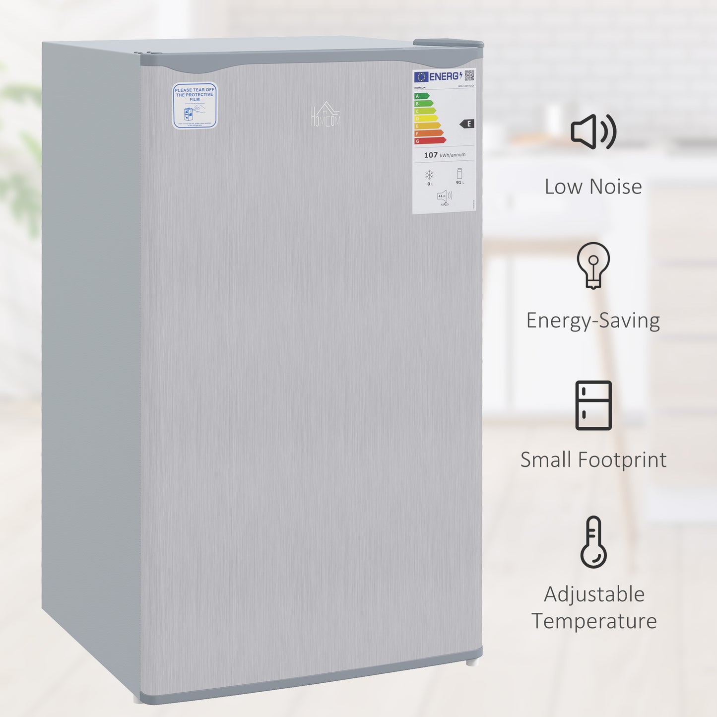 91 Litre Freestanding Under Counter Fridge Freezer, Small Fridge with Chiller Box, Adjustable Thermostat, 47.5cm Wide, Grey