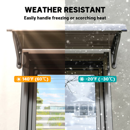 Front Door Canopy Outdoor Awning Aluminium Rigid Plastic Polycarbonate Rain Shelter UV Water Rain Resistant 120 x 75cm Brown