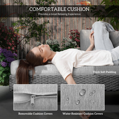 Three-Piece Rattan Sofa Set, with Cushions - Light Grey