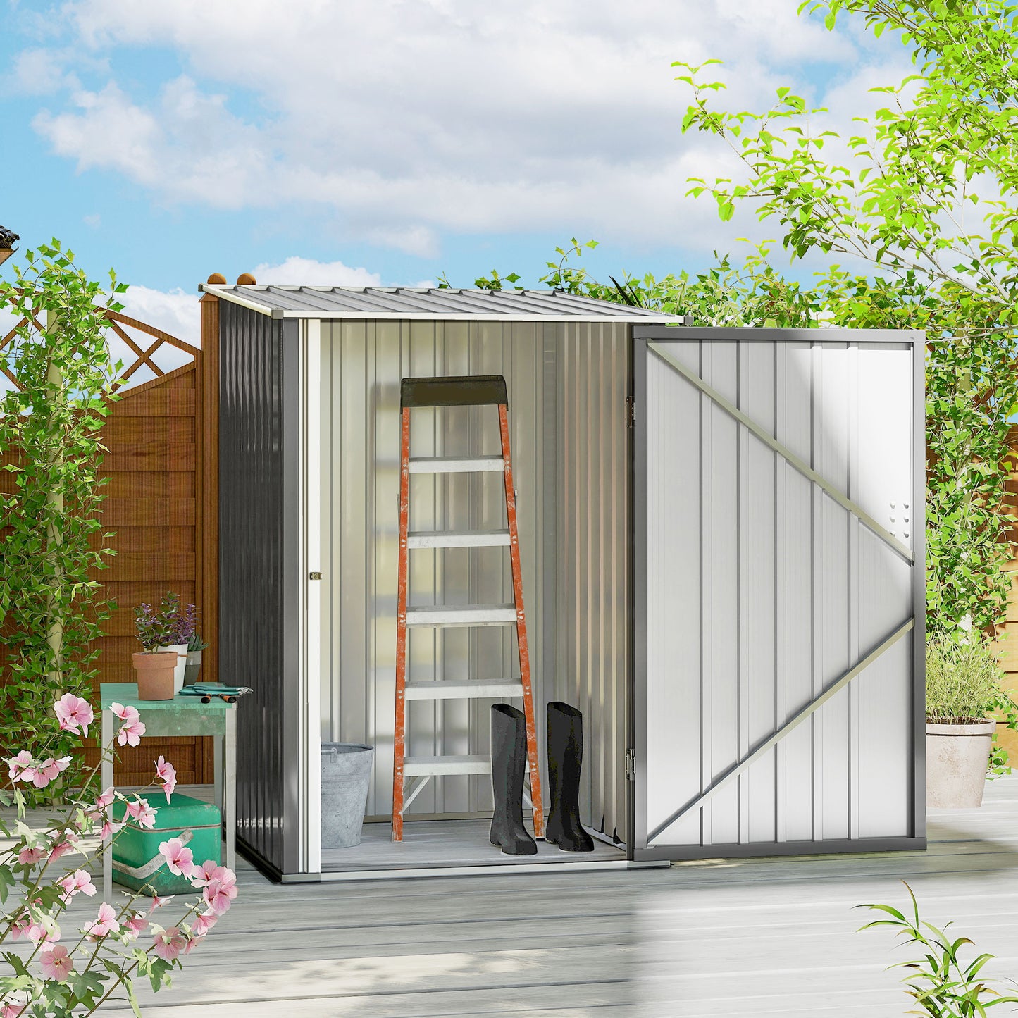 3.3 x 3.4ft Lean To Steel Garden Shed, with Locking Door - Grey
