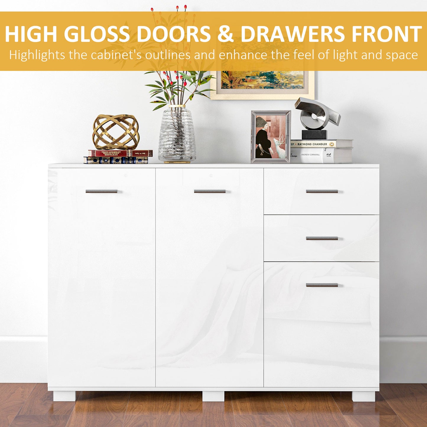 Sideboard, Modern Storage Cabinet with 2 Drawers, 3 Doors and Adjustable Shelves, Kitchen Cabinet for Living Room
