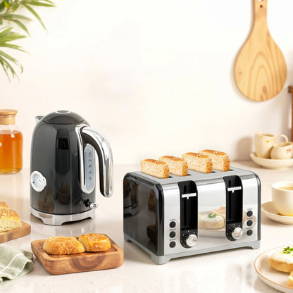 Retro 3000W Kettle and Toaster Set - Black