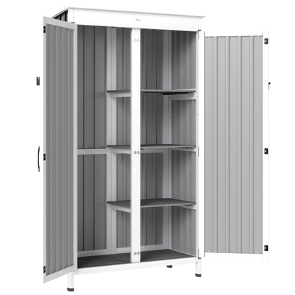 Outdoor Storage Cabinet with Removable Shelves, Garden Tool Shed with Asphalt Roof, White and Black