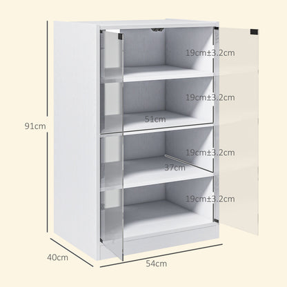 4-Tier Hi-Fi Stand, Record Player Stand with Adjustable Shelves and Push-to-Open Glass Doors, White Wood-Effect