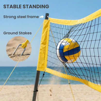 Portable Volleyball Net Set with Adjustable Height Steel Poles, Volleyball, Boundary Line and Carrying Bag for Beach