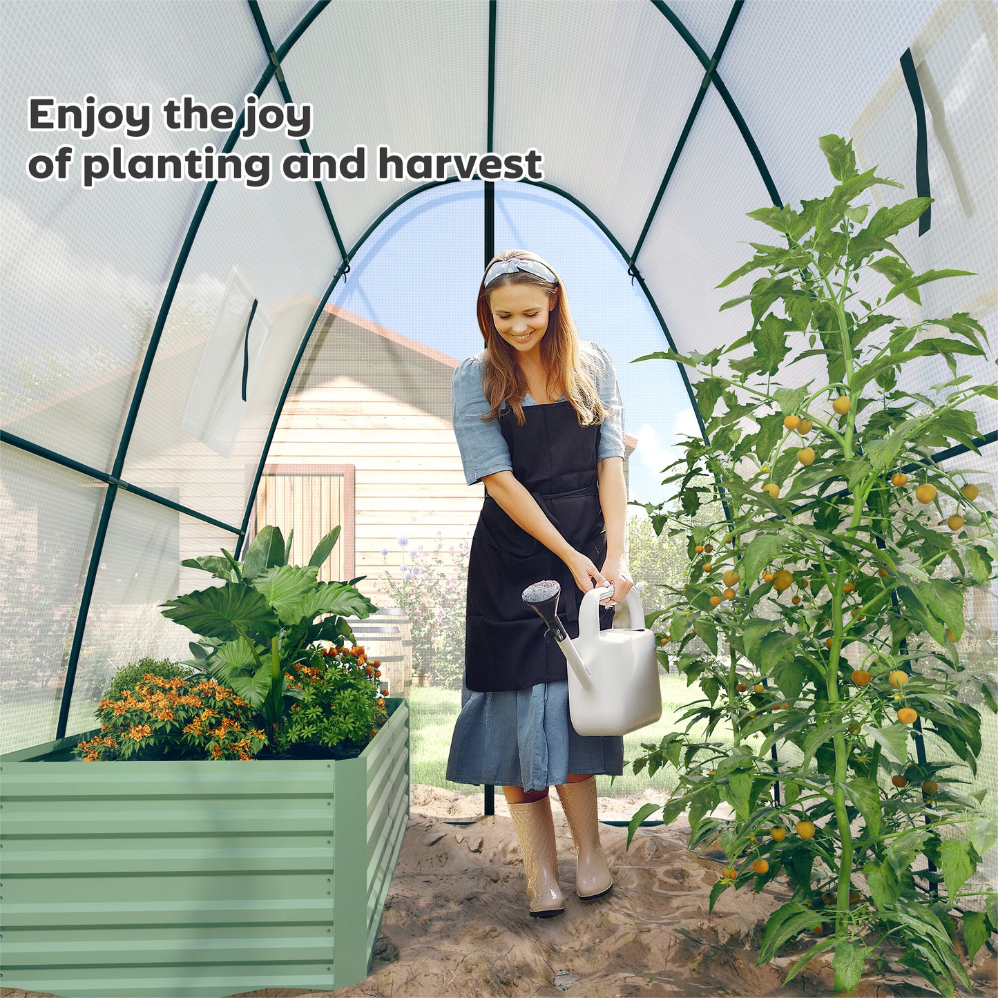 Polytunnel Greenhouse with Sandbags, Walk-In Tunnel Green House with 2 Doors and Screen Windows, 1.8 x 1.8 x 2m, White