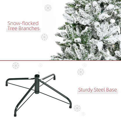 5 Ft Snow Flocked Artificial Christmas Tree Xmas Pine Tree with Realistic Branches, Auto Open and Steel Base, Green