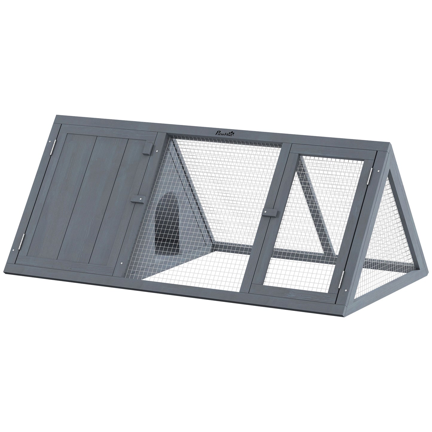 Rabbit Hutch, Wooden Guinea Pig Hutch with Run and Doors, Outdoor Triangle Bunny House for Rabbits,Duck and Chicken